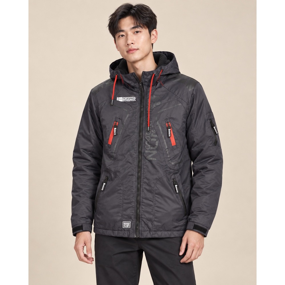 Geographical Norway Marvelous Expedition Hooded Jacket Black Red Men's L Runs S